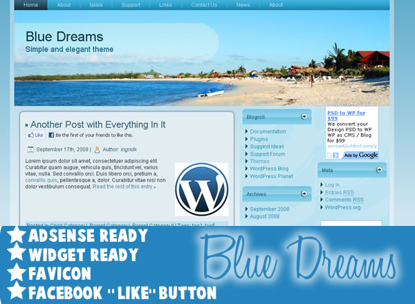 free wordpress theme Blue Dreams